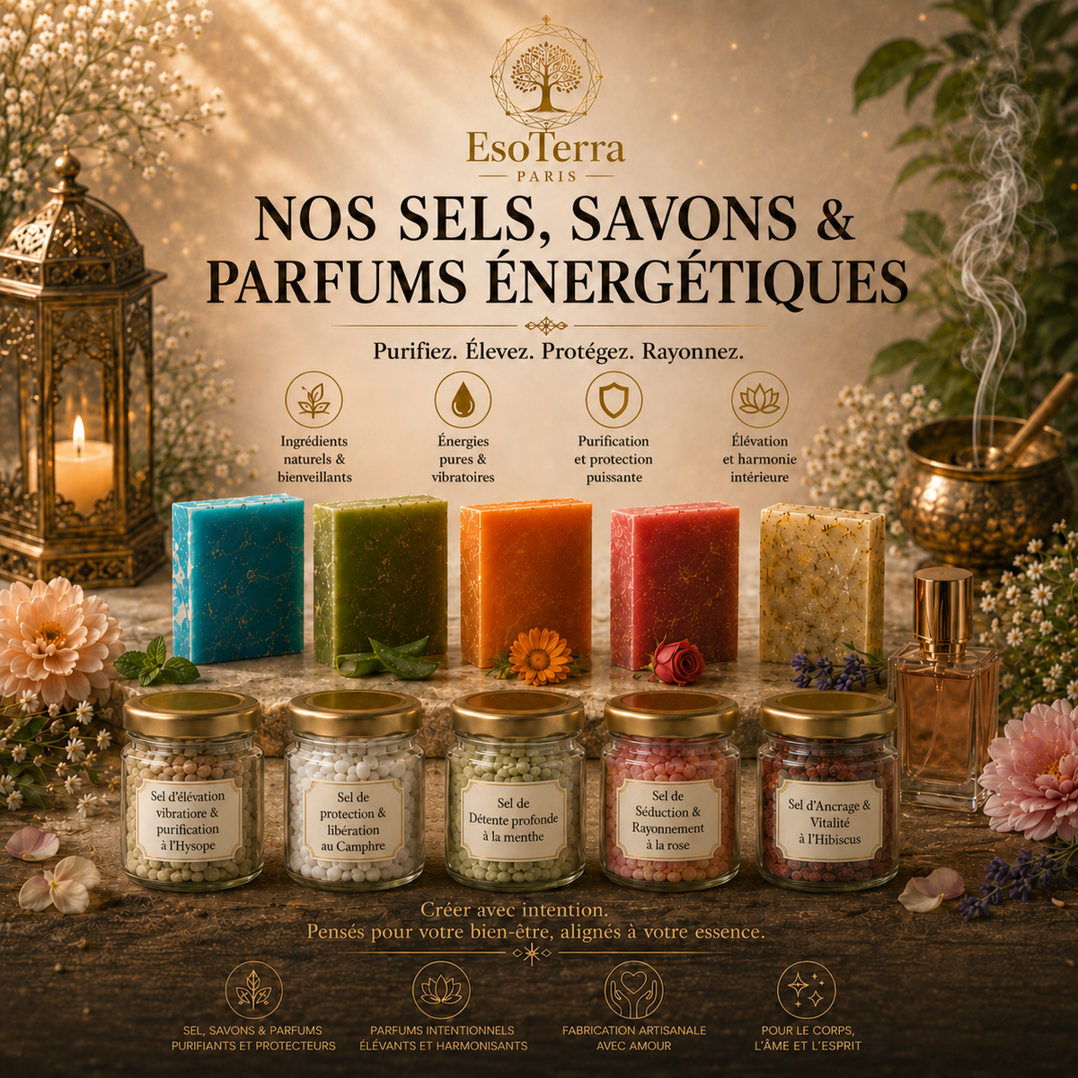 Nos sels, savons & parfums énergétiques