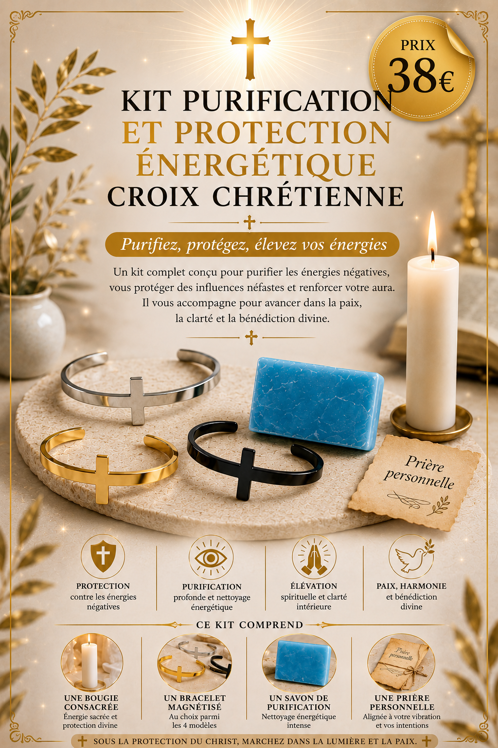 Kit Purification & Protection Énergétique — Croix Chrétienne
